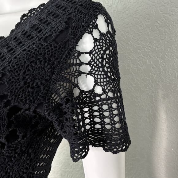 Vtg Y2K 90s Crochet Babydoll Top Sweater Grunge Goth Boho Black Size S - Picture 6 of 8